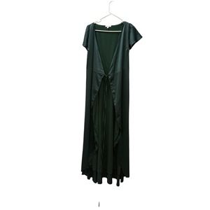 Baltic Born Emerald Green Satin Tie Front Maxi Dress Short Sleeve Gown Womens S